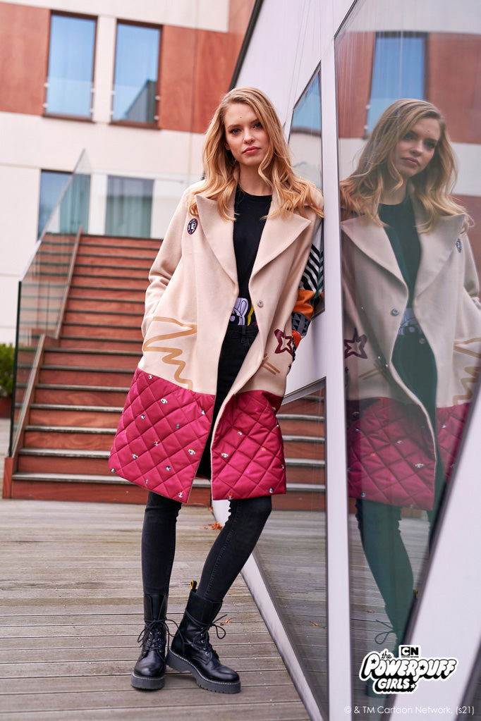 Plaszcz z laczonych tkanin Powerpuff Girls Beige S (3)