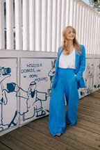 Szerokie spodnie z lnem Blue Margarita