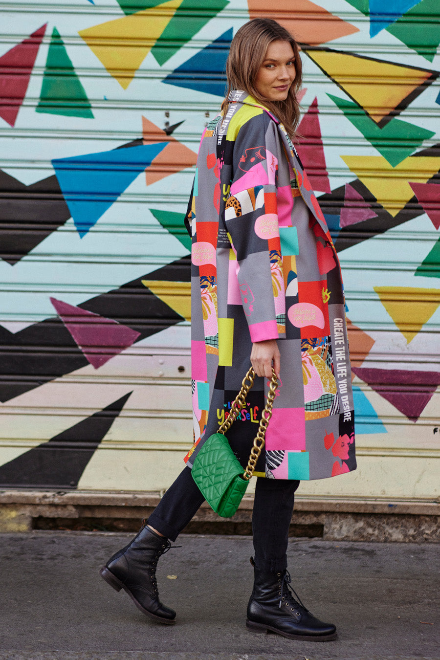 naoko kolorowy płaszcz patchworkowy oversize