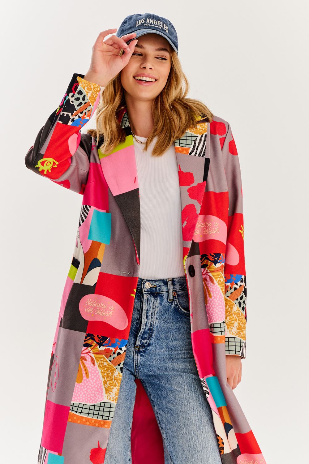 naoko kolorowy płaszcz patchworkowy oversize